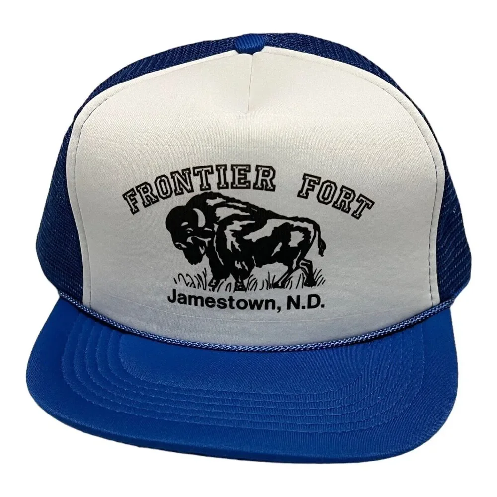 Frontier Fort VTG Men’s Trucker‎ Hat Mesh Jamestown N.D Buffalo Strap Back Retro